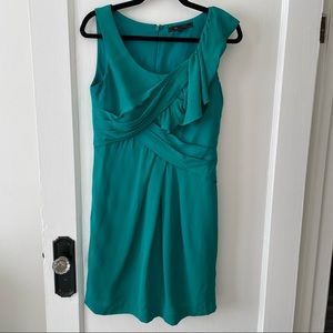 BCBG Max Azria Silk Teal Sleeveless Draped A-Line Mini Dress